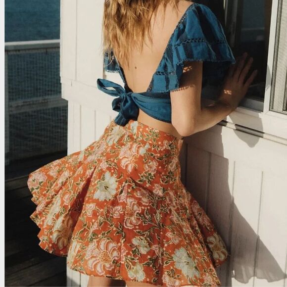 FREE PEOPLE End Of The Island Godet Flared Mini Skirt Size 8 - Picture 1 of 8